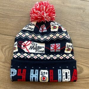 Y2K Miller Lite Pom Pom Beanie | Vintage Beer Logo Knit Hat